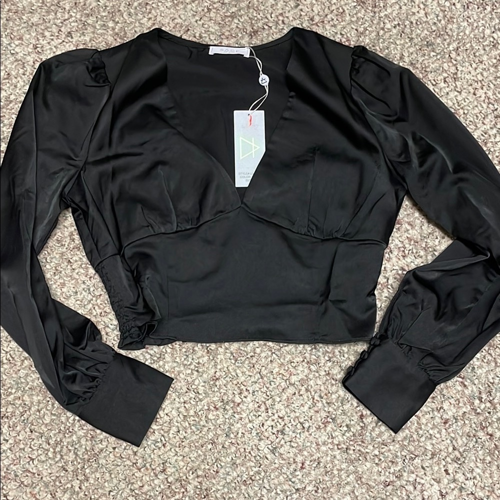 Sage the label Black Satin Women's cropped blouse Top